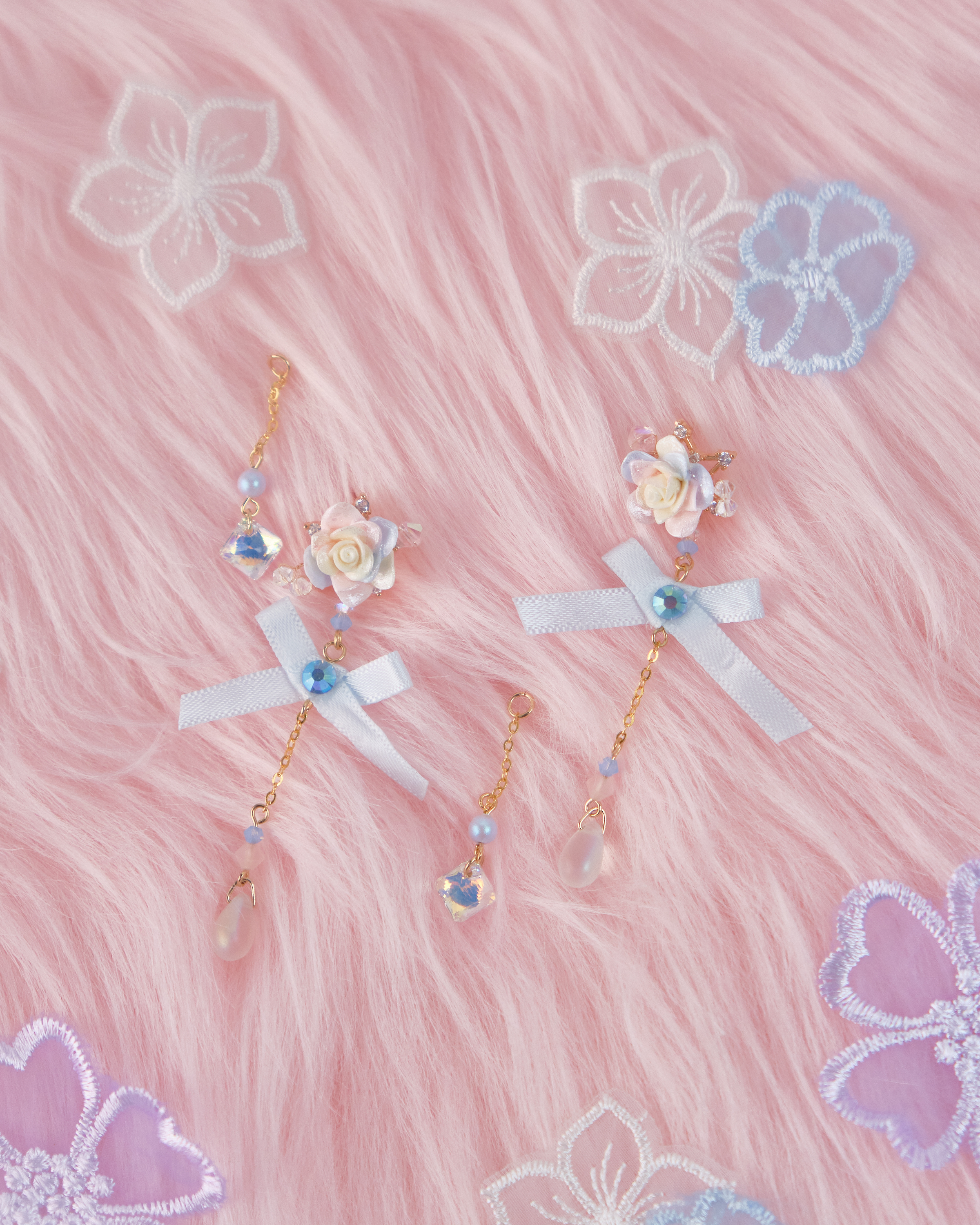 11732 日常小花蝴蝶結吊墜S925兩用耳環