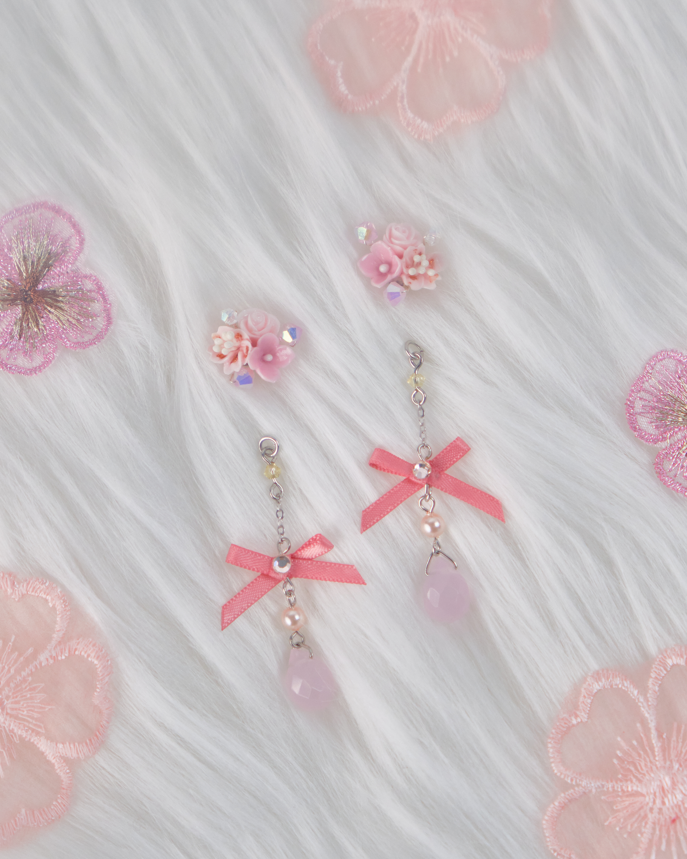 11738 日常小花蝴蝶結吊墜S925兩用耳環