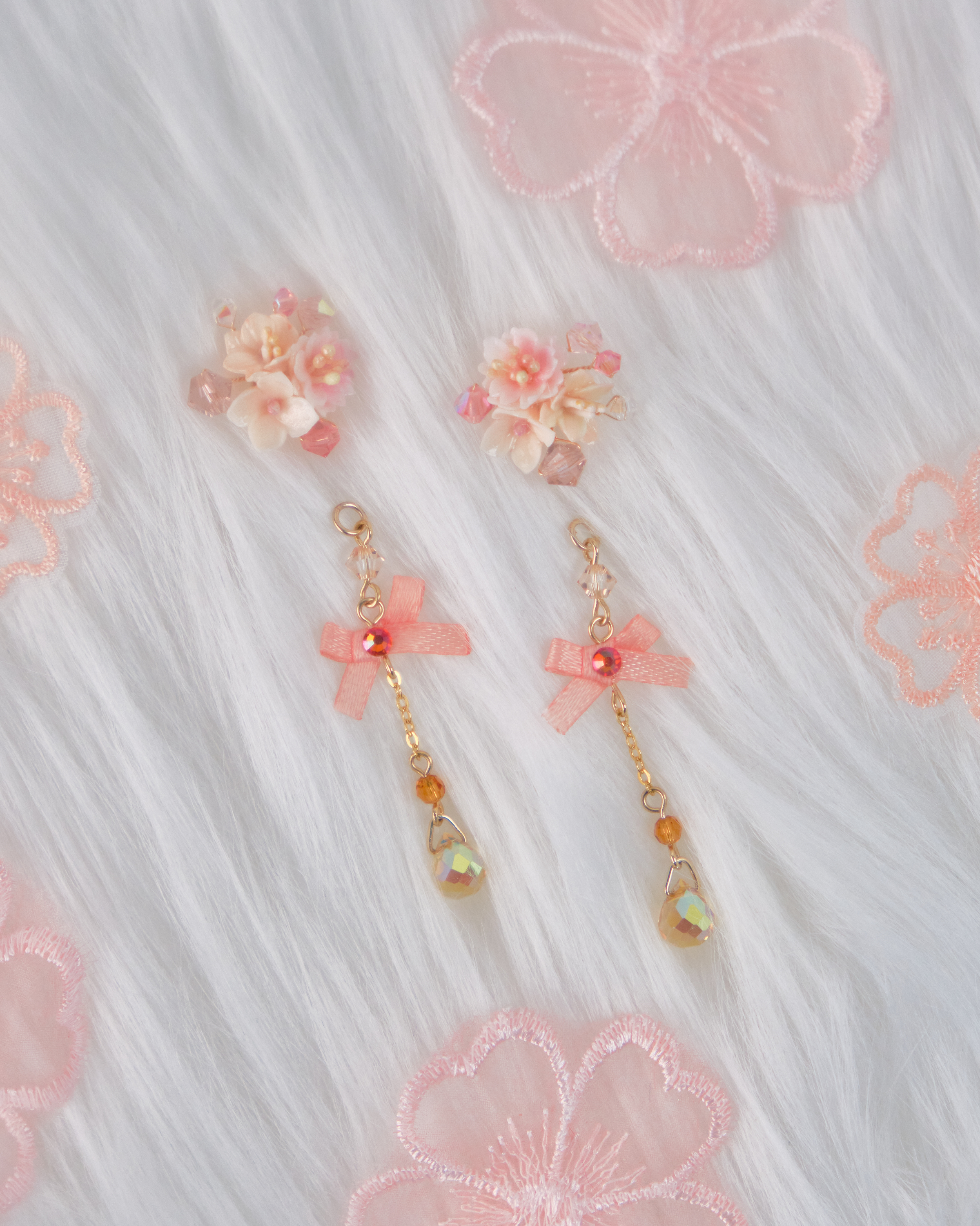 11737 日常小花蝴蝶結吊墜S925兩用耳環