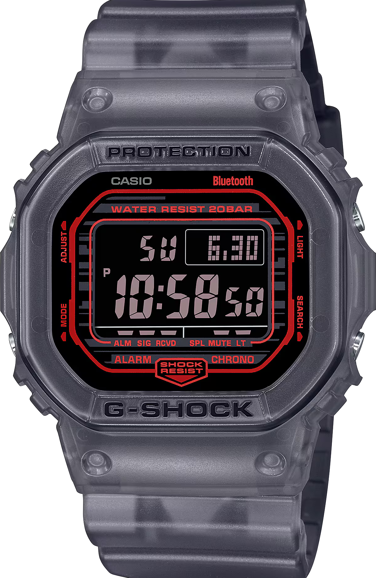 萬年鐘錶 - G-SHOCK  卡西歐  半透明漸變透黑經典方形智慧藍芽電子錶 DW-B5600G-1  錶徑 : 42.8 mm