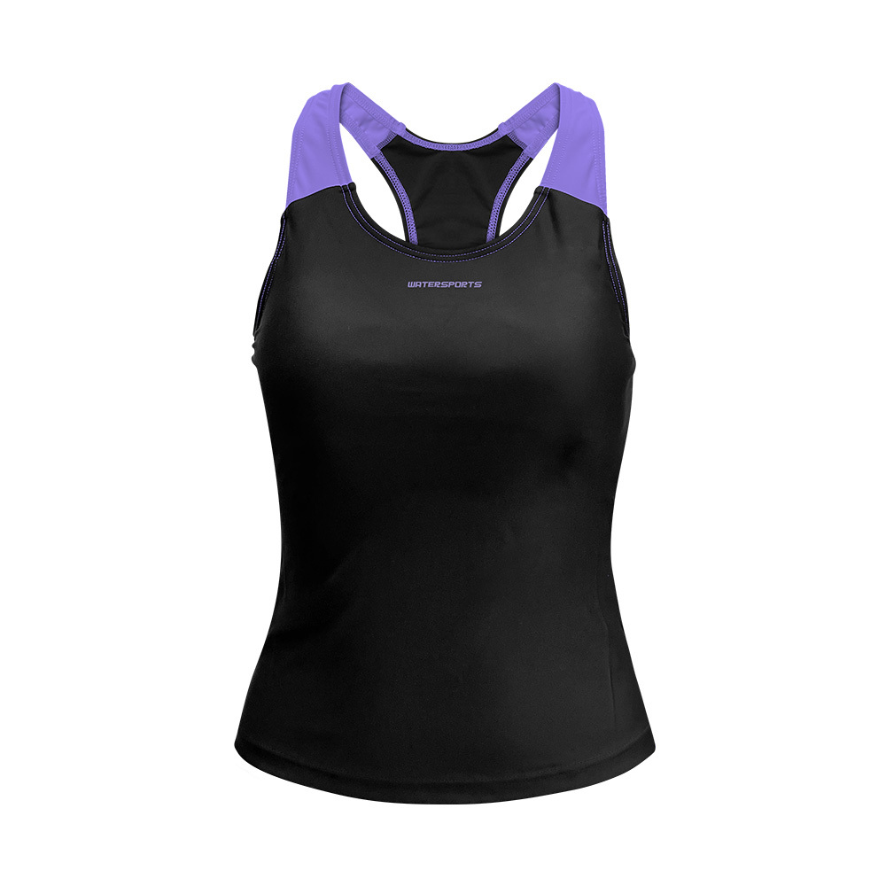 女士拼色坦基尼游泳背心 - 黑/紫