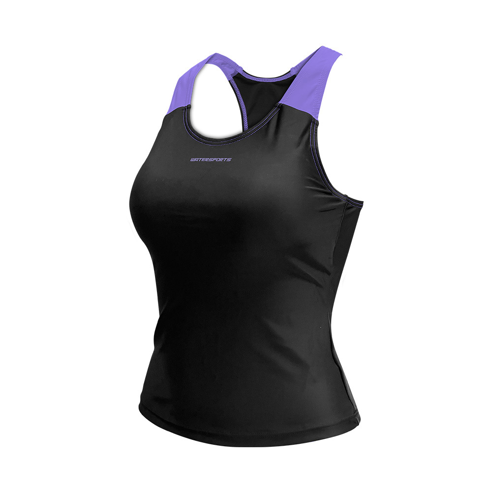 女士拼色坦基尼游泳背心 - 黑/紫