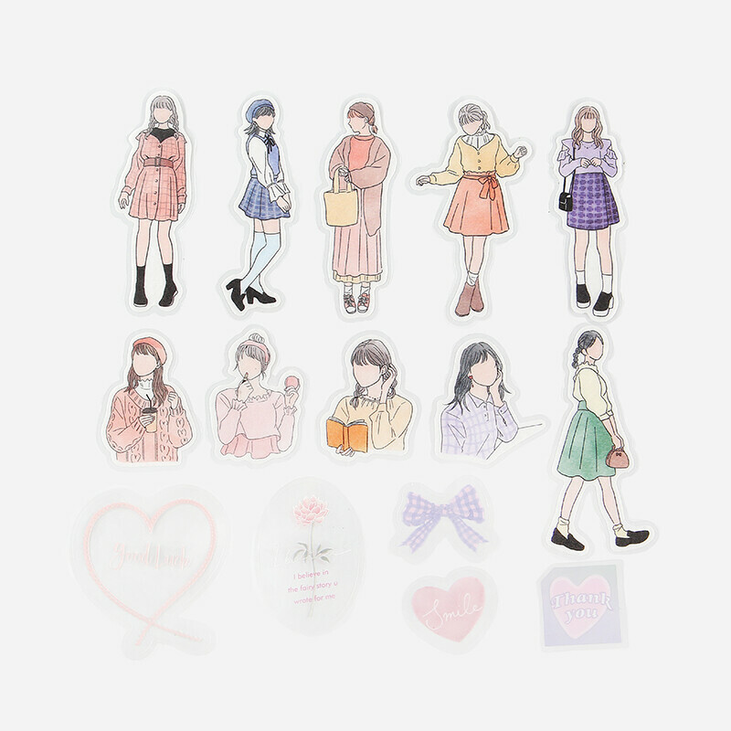 BGM 漫畫風女孩系列 雙材質 貼紙包 - 線畫・可愛系