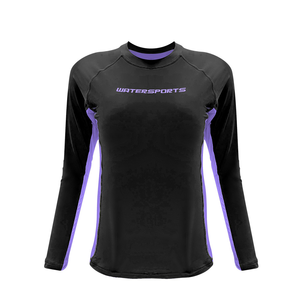 女士長袖游泳防曬上衣內襯運動內衣 - 黑/紫