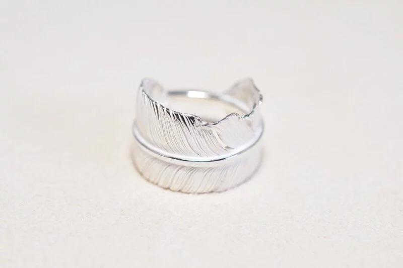 素銀羽毛戒指中碼M