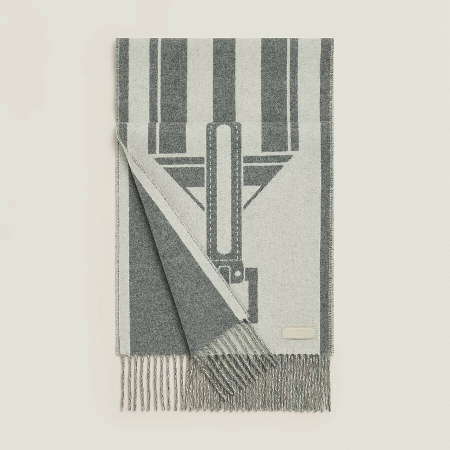 HERMES Casaque Les Sangles muffler ivoire / gris flanelle 圍巾 頸巾