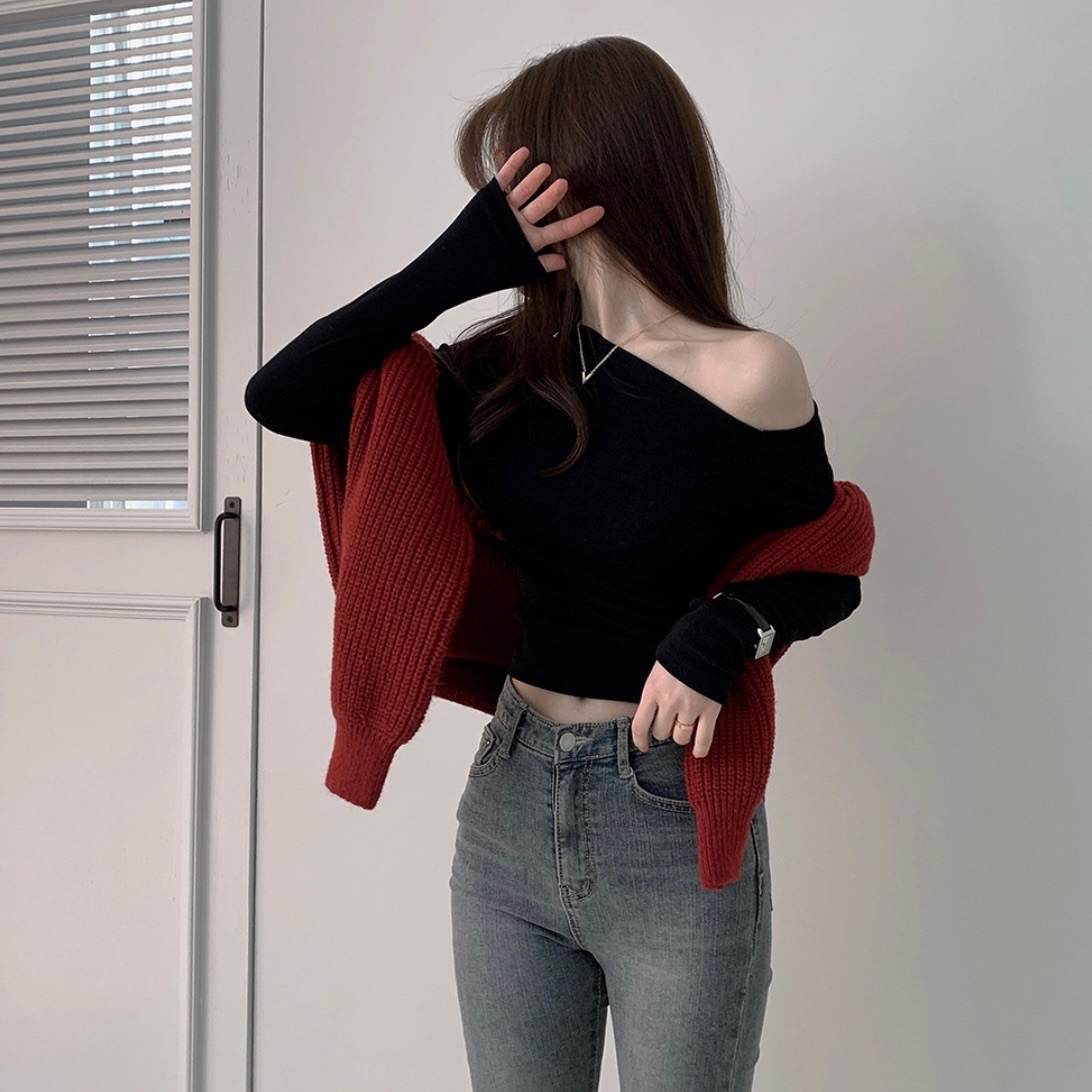 【優惠預訂】韓國單肩長袖TEE（3色）