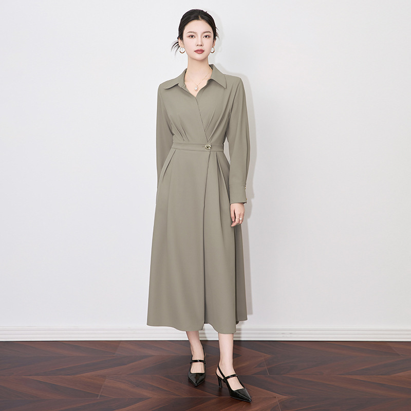 翻領斜金釦洋裝 兩色