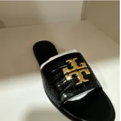[S] TORY BURCH EVERLY SLIDE PANAMA CAPRICE DOMESTIC BR EMBOSSED,PERFECT BLACK/PERFECT BLACK, 79184-001 [FINAL SALE] (STB675)
