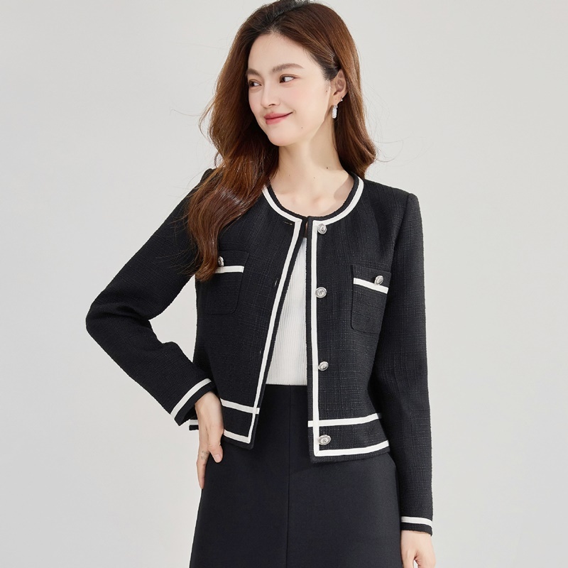 小香風圓領配色外套 兩色