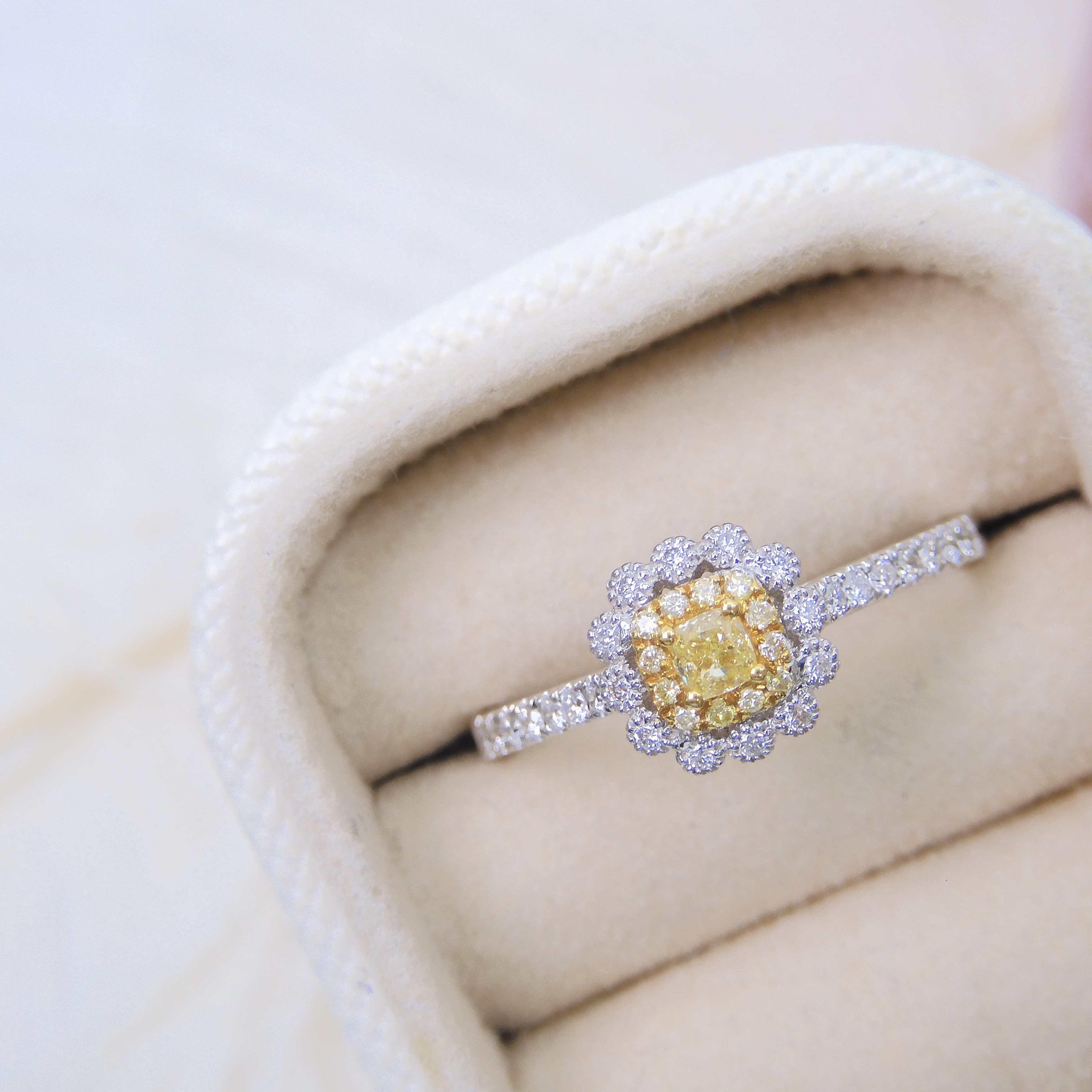 18K金 0.1ct 黃鑽戒指