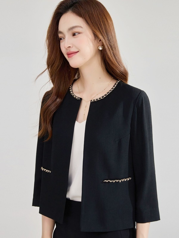 小香風金屬鍊滾邊外套 黑色
