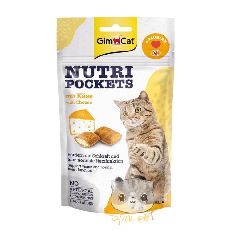 GimCat Nutri Pockets Cheese Taurine creamy filling Crispy Cat Treats 60g