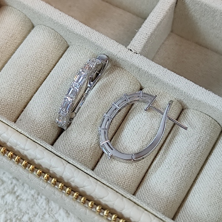 祖母綠切割鑽石圈形耳環