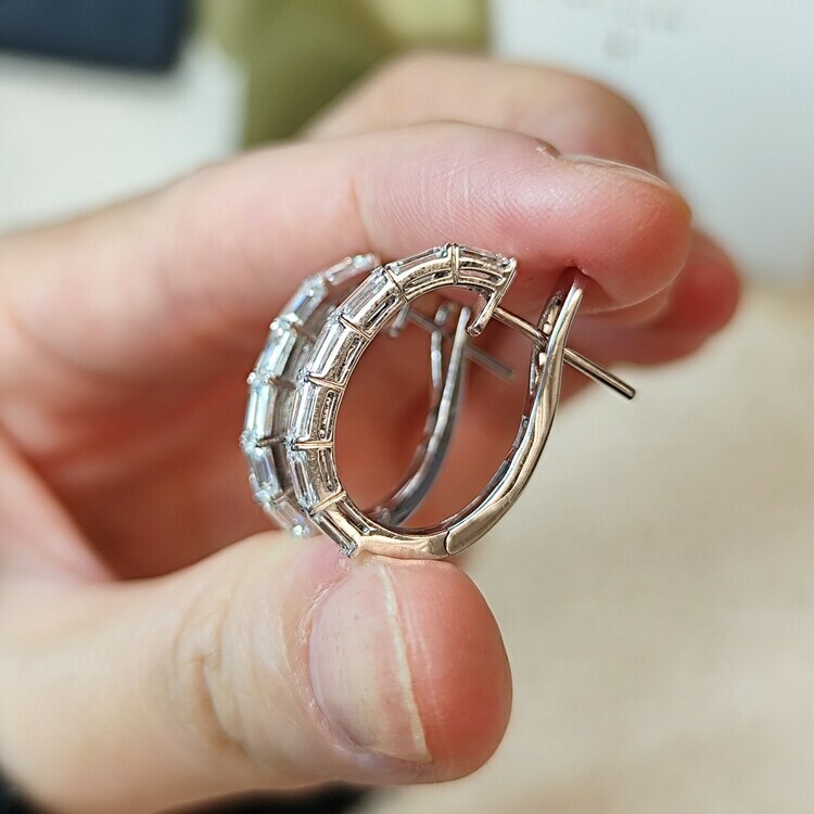 祖母綠切割鑽石圈形耳環