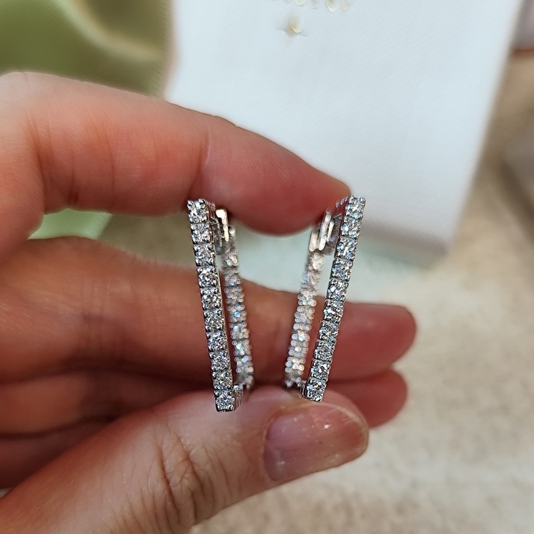 鑽石方形圈耳環