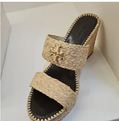 [S] TORY BURCH EVERLY RAFFIA WEDGE SANDAL BRAIDED RAFFIA,ARENA, 154965-250 [FINAL SALE] (STB687)