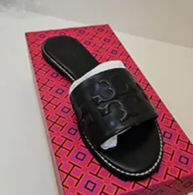 [S] TORY BURCH EVERLY HIGH FREQUENCY SLIDE VEG NAPPA CALF,PERFECT BLACK, 88344-001 [FINAL SALE] (STB694)