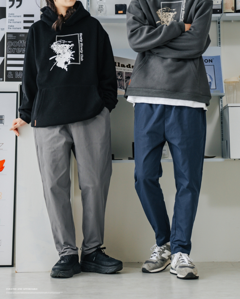 完美版型鬆緊抽繩雙口袋寬版休閒九分褲