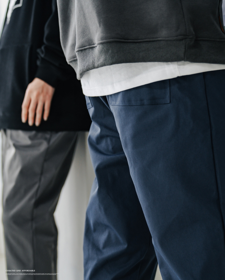 完美版型鬆緊抽繩雙口袋寬版休閒九分褲