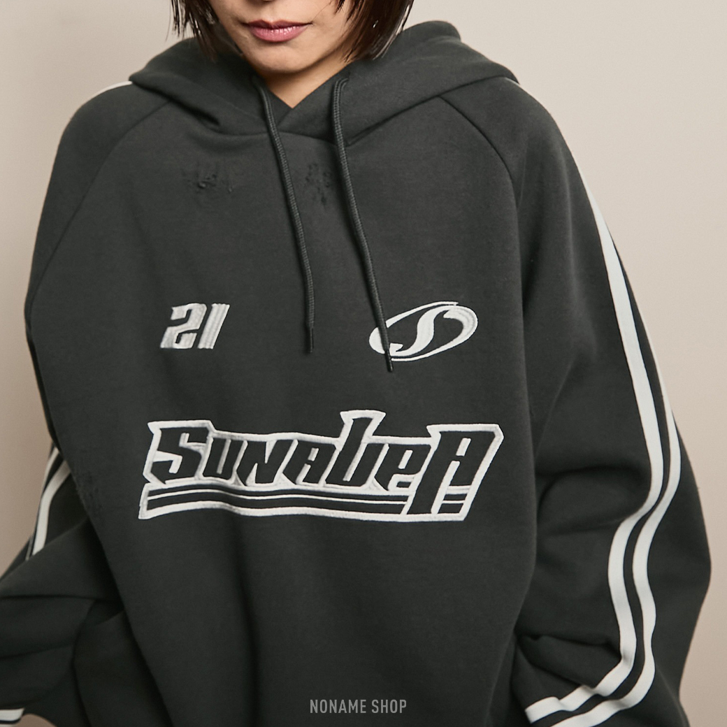 SNAP CLUB 日本品牌限定 寬鬆 復古 賽車系列 微刷破 刷毛 帽TEE 三色 (女款)