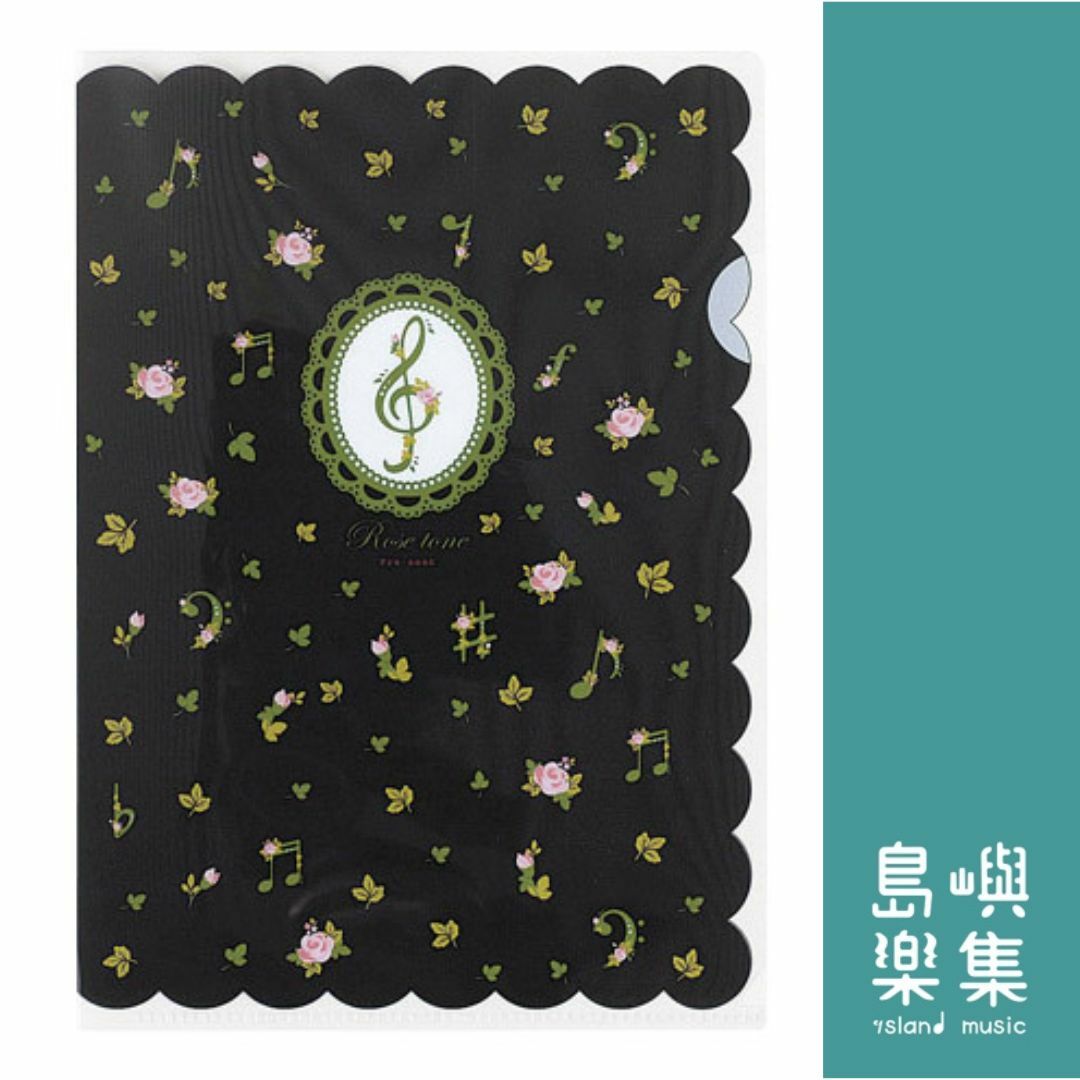 A5透明資料夾 - 音樂與玫瑰(黑色)