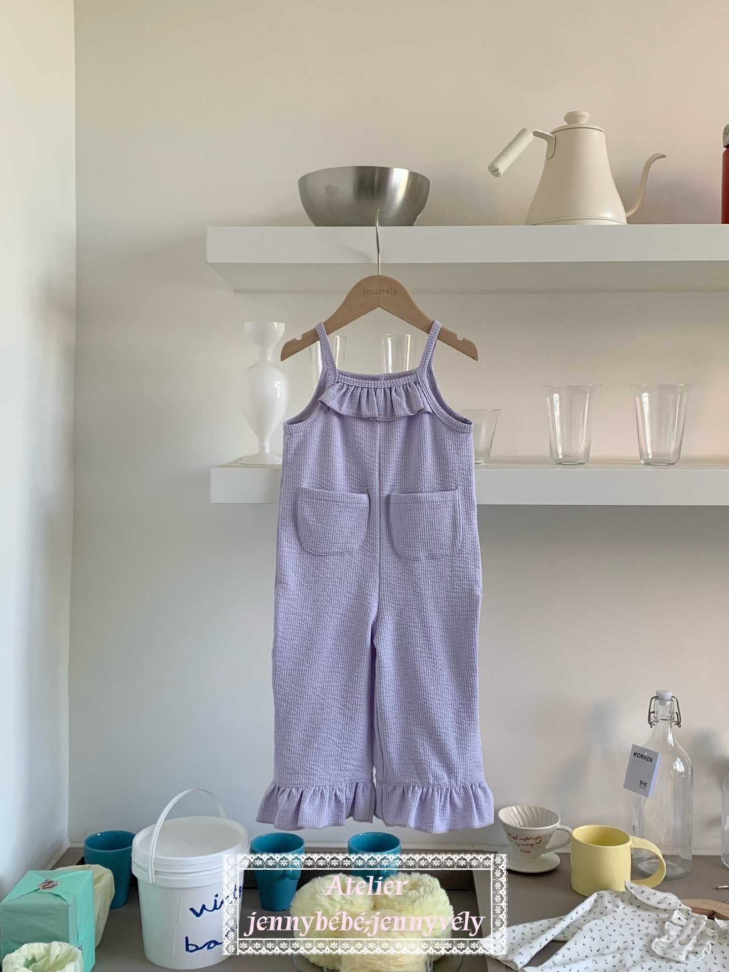 花邊領上衣/小碎花上衣/春季紫花邊吊帶褲