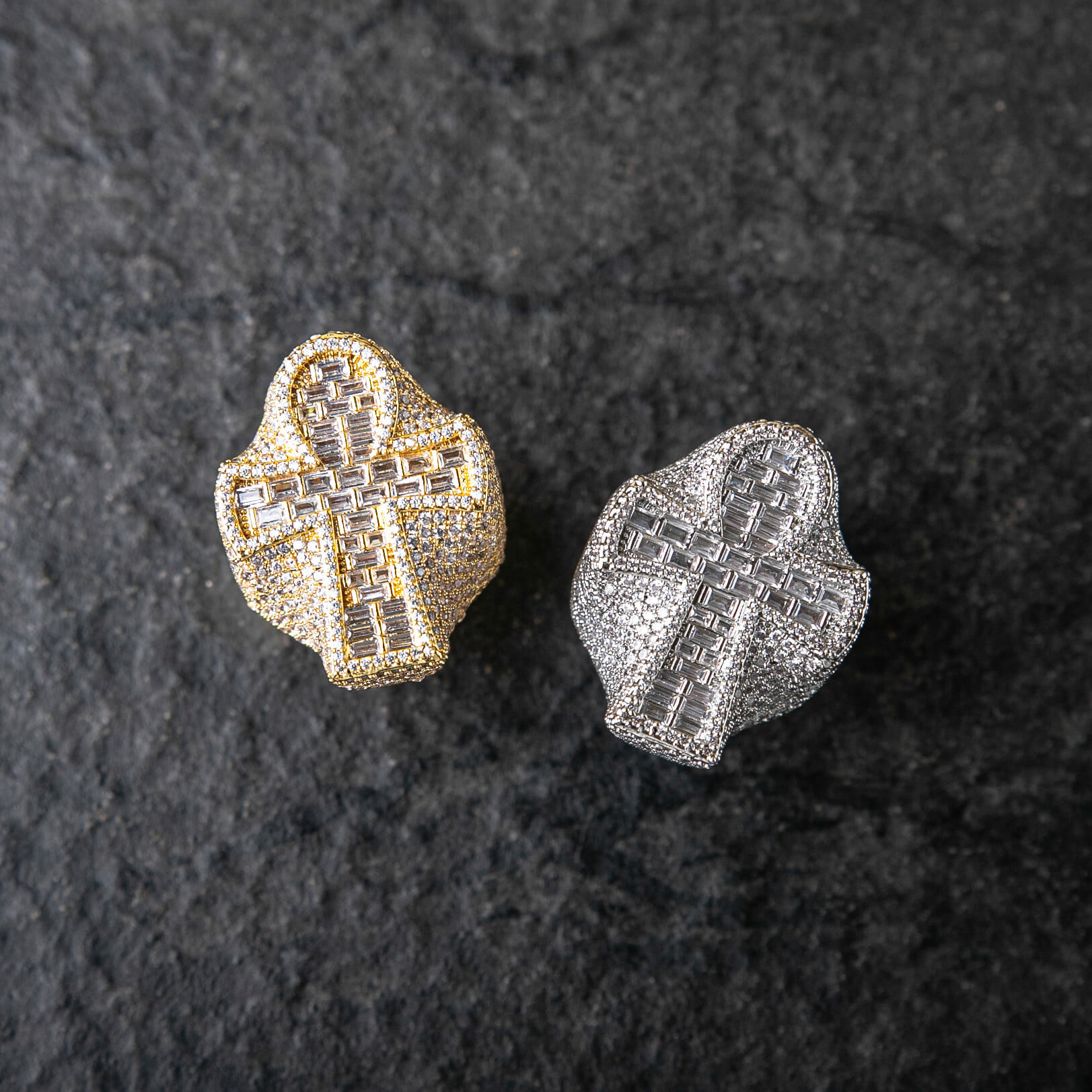 T方混鑲安卡十字架戒指