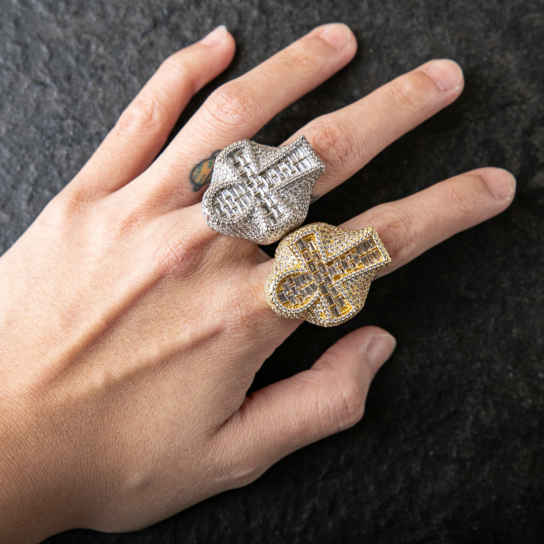 T方混鑲安卡十字架戒指