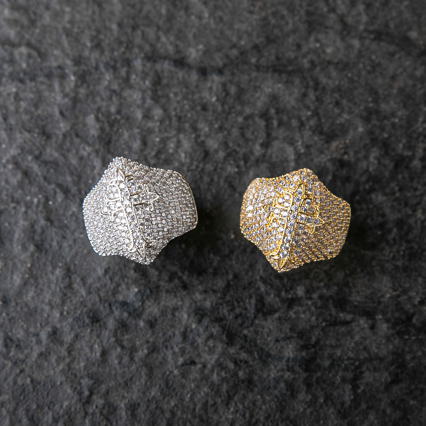 滿鑲復古十字架圖章戒指