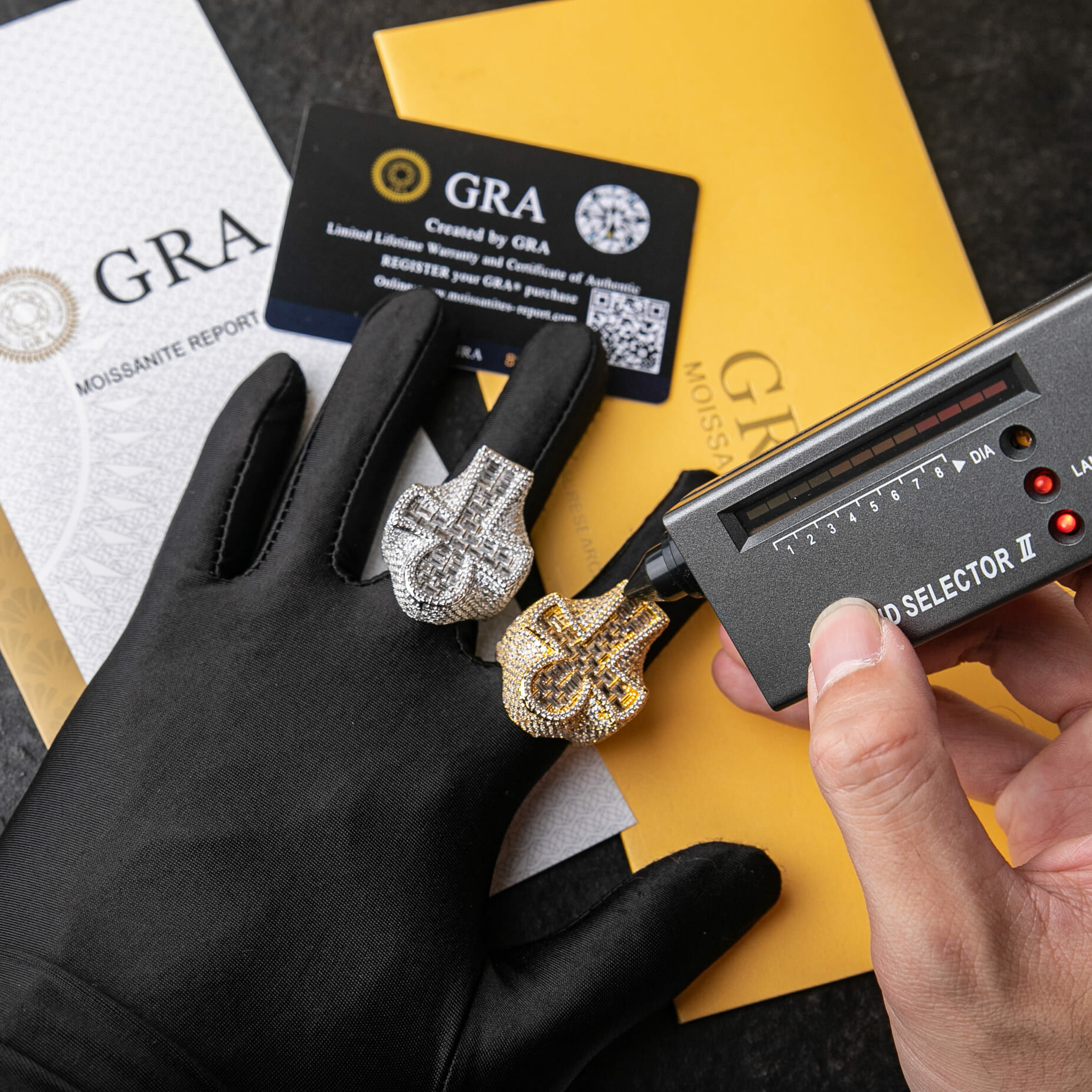 925純銀莫桑石T方混鑲安卡十字架戒指