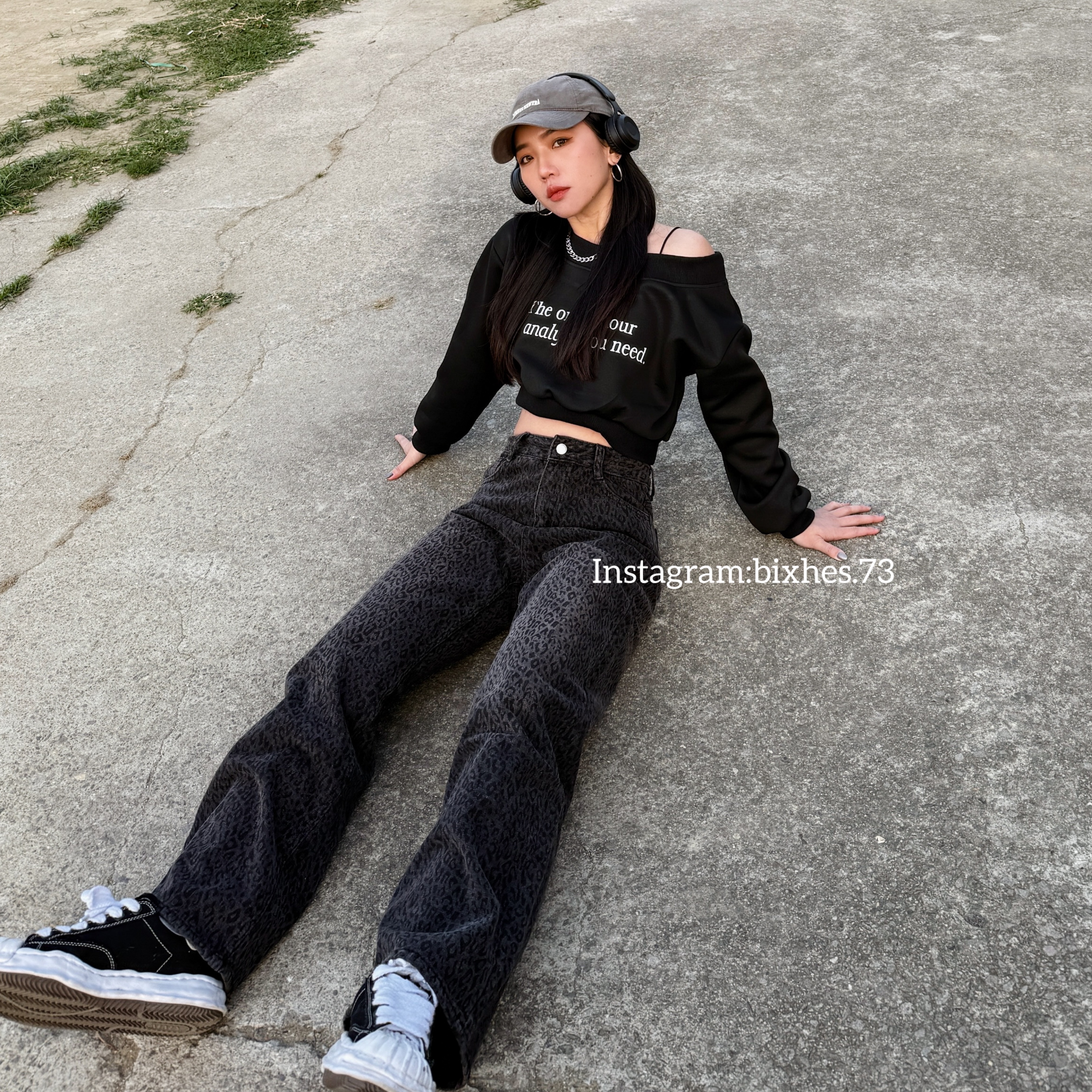 美式黑灰豹紋長褲(E00110)