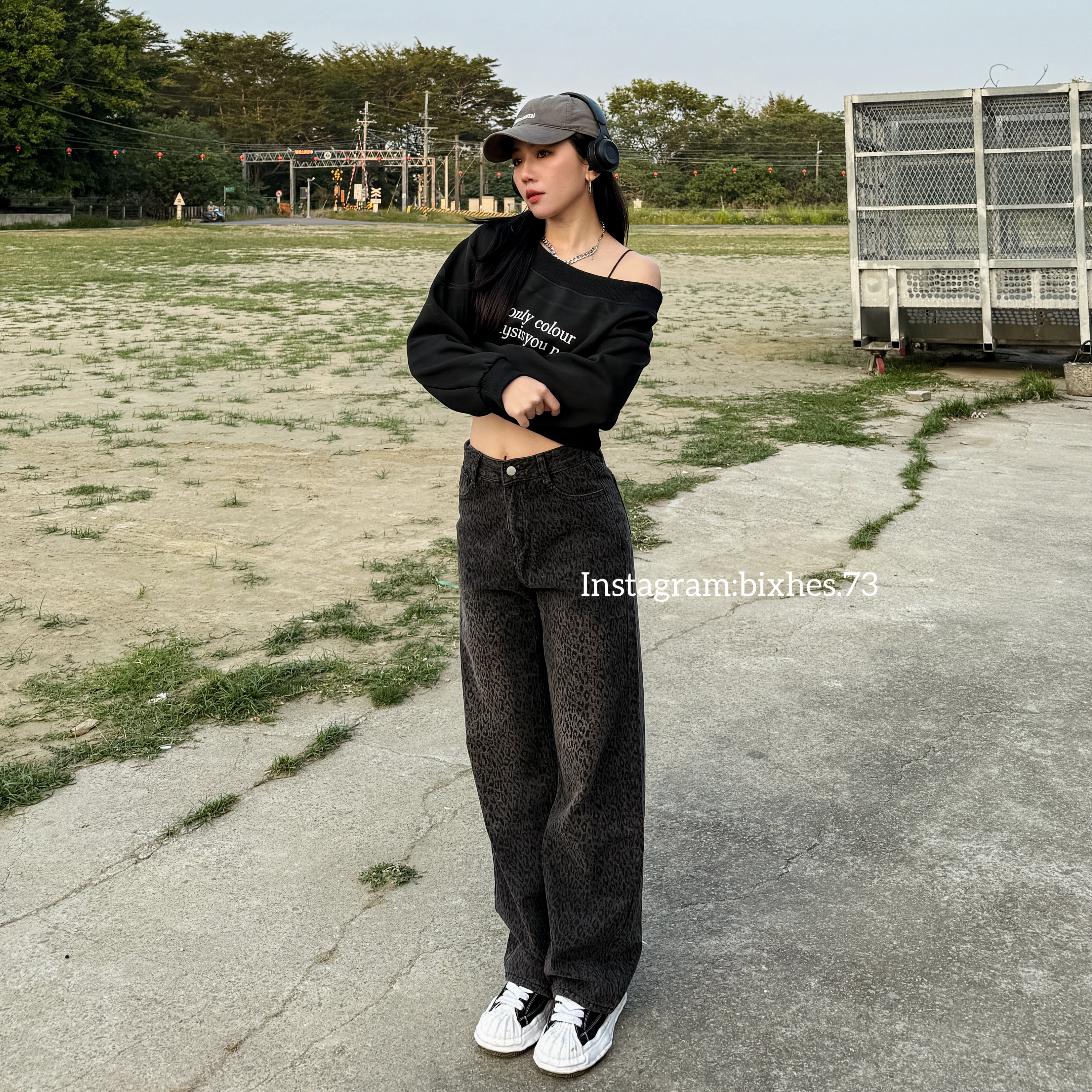 美式黑灰豹紋長褲(E00110)