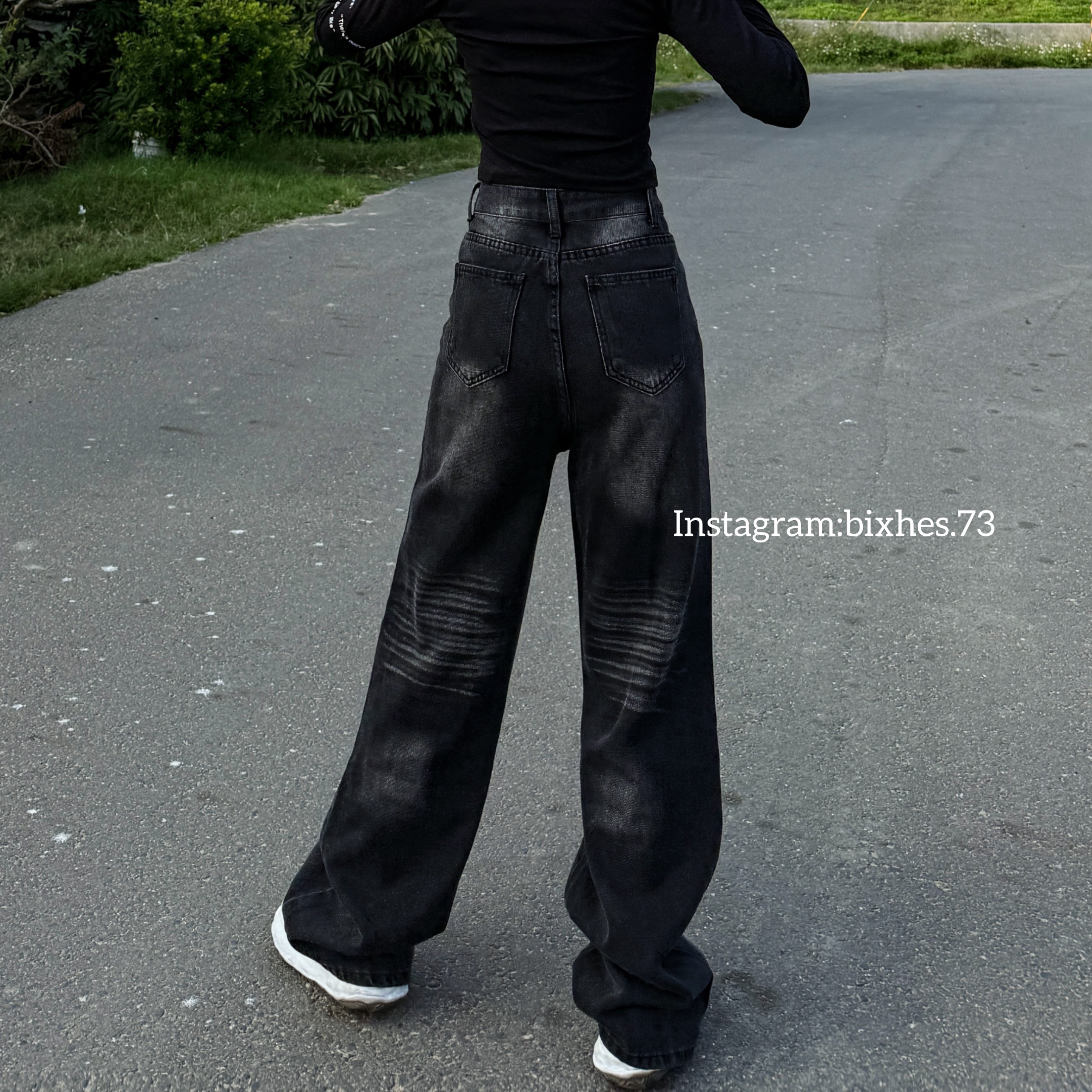 碳黑刷色牛仔長褲(E00109)