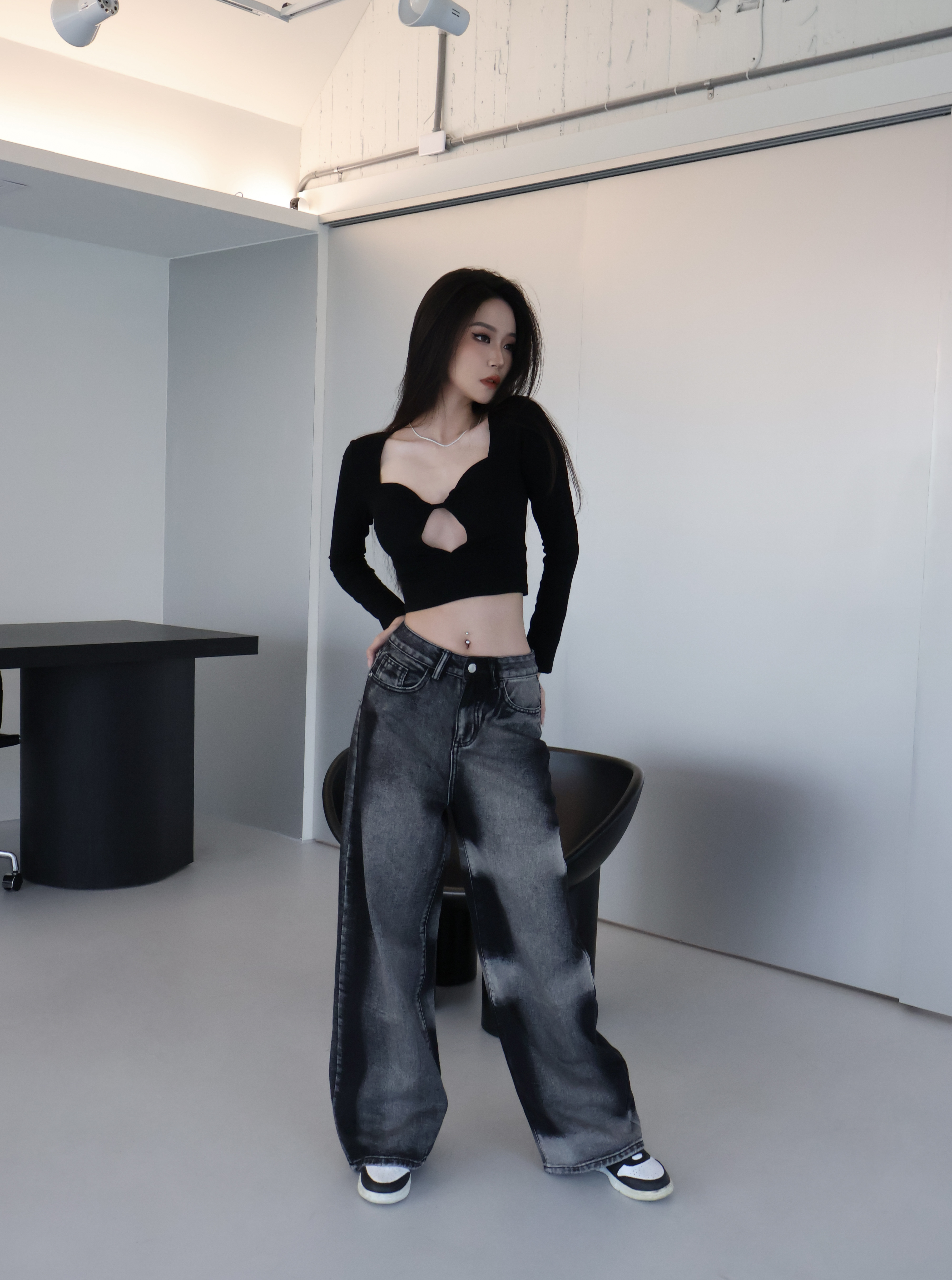 復古刷色落地褲