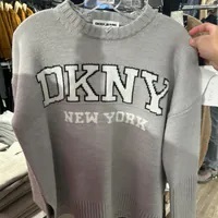 [S] DKNY VARSITY LOGO SWEATER,PEARL GREY HTR/IVORY, DJ4R0362-I5N (SD1212)