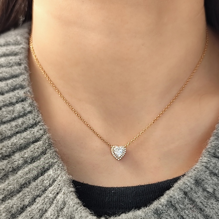 18KR 1ct Heart Shape Diamond Necklace