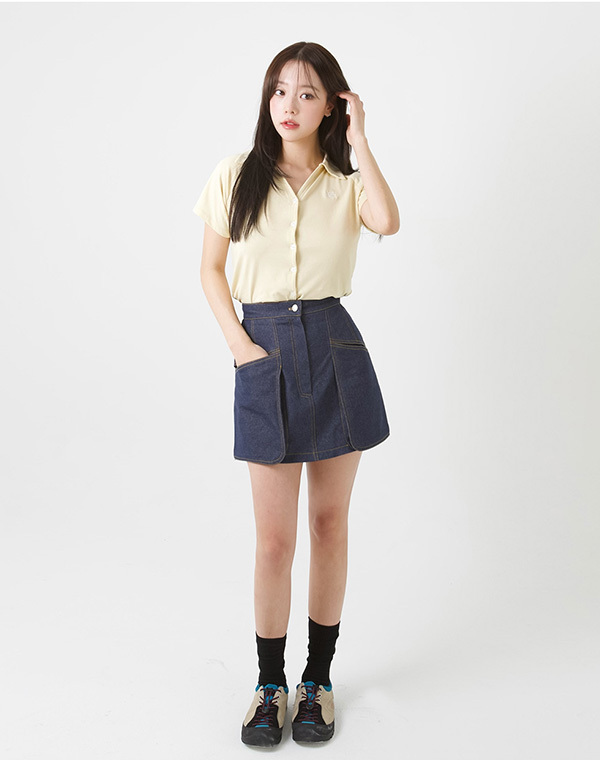 預訂｜MUAHMUAH STITCH LOGO DENIM POCKET SKIRT