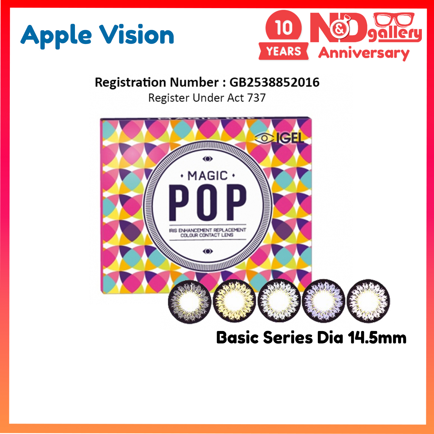 Magic POP 1 month Color Contact lens 2 pcs/Box ( Basic Series) Dia 14.5mm ( Grey. Black , Brown )