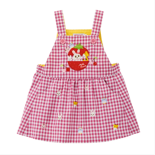 MH 兔仔紅色格子吊帶裙