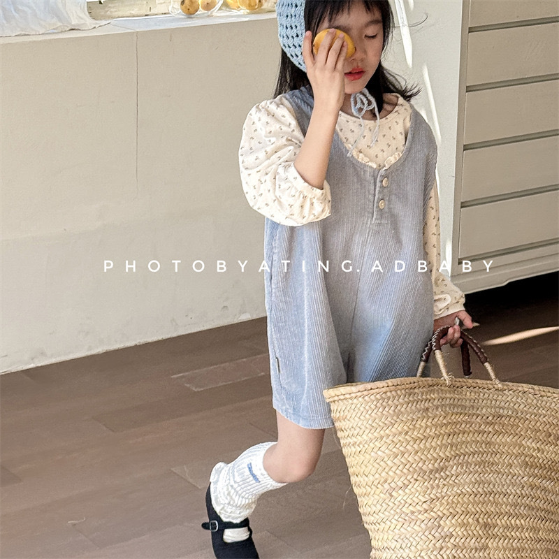 春夏燈芯絨五分吊帶褲