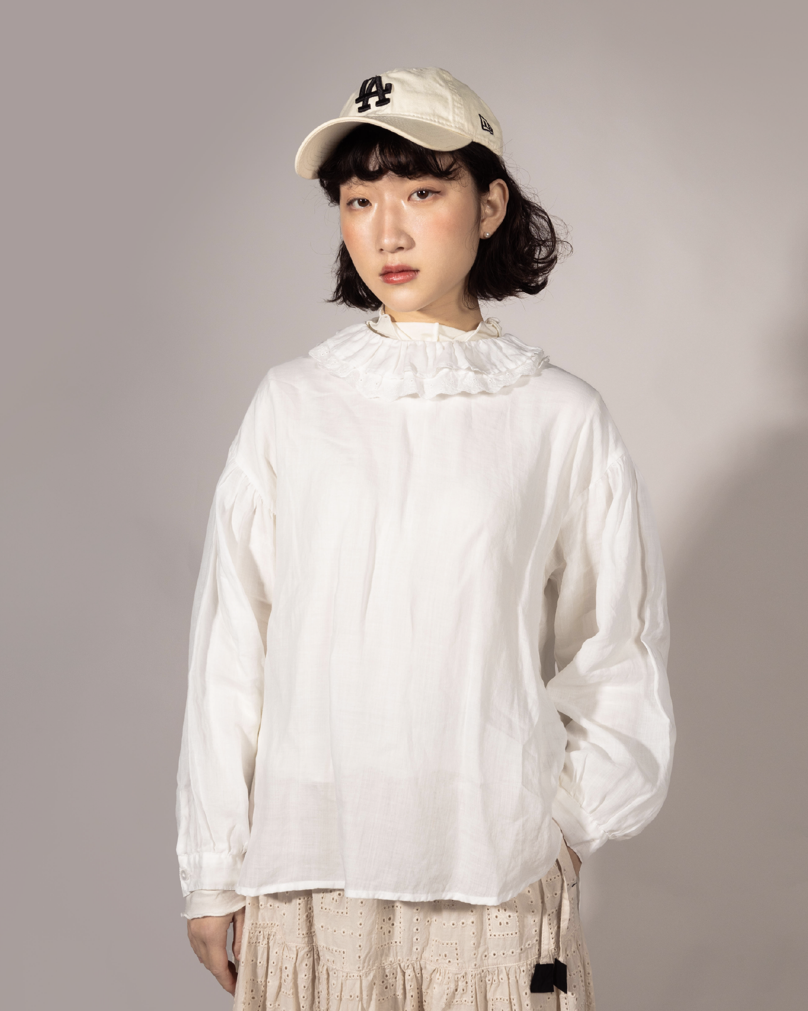 麻質通花雙層領上衣