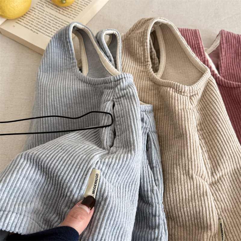 春夏燈芯絨五分吊帶褲