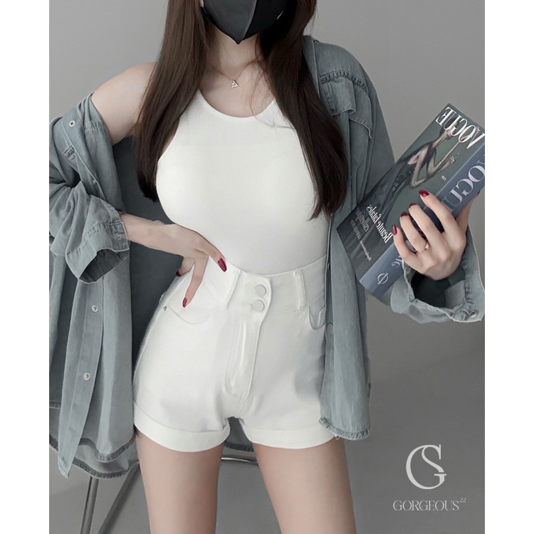 G9555 現貨「彈 ! 雙釦牛仔短褲」