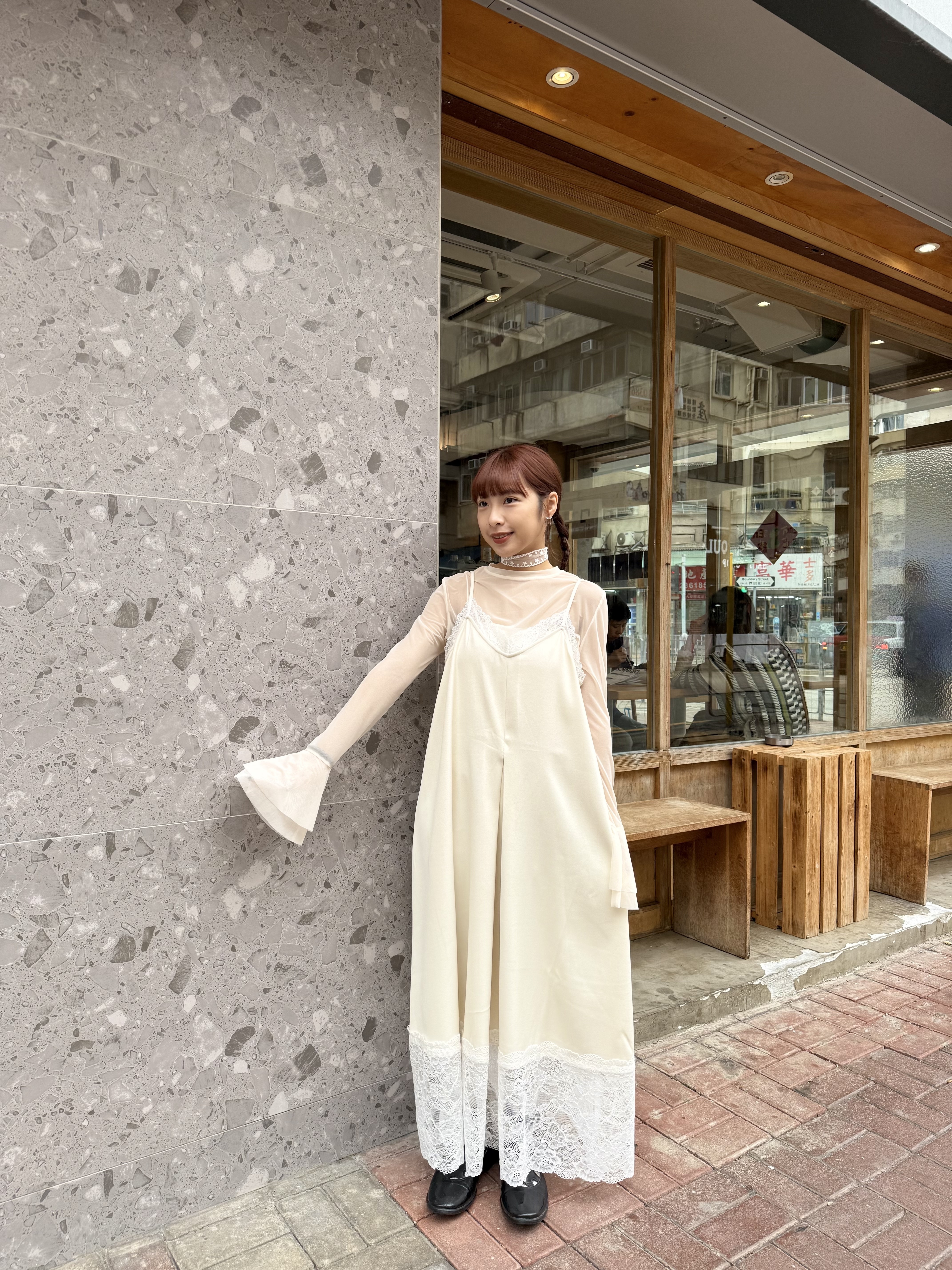 絲料拼lace洋裝 推