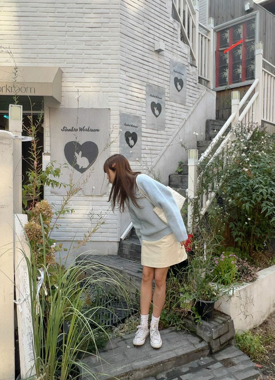 圓領寬鬆針織上衣(藍色)