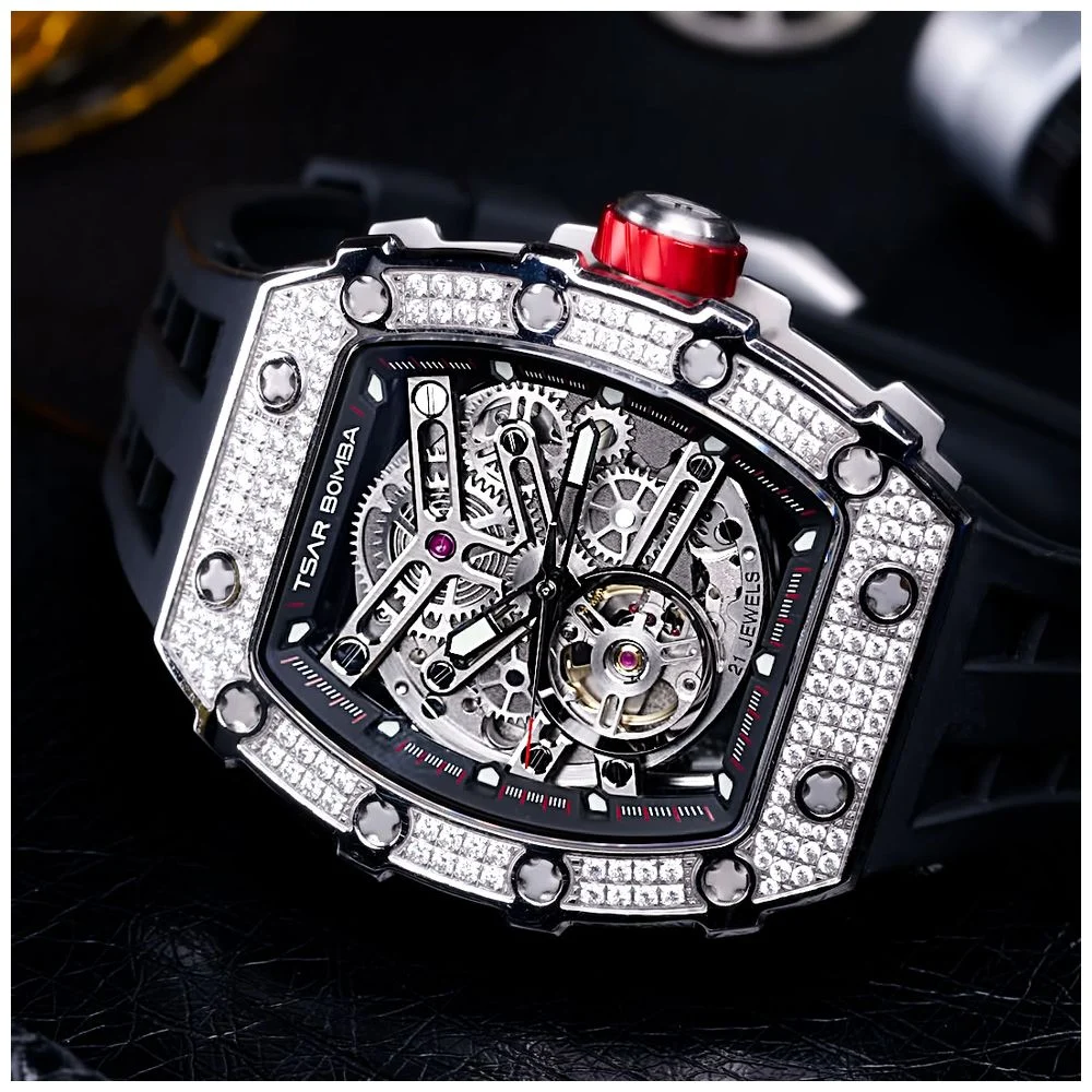 萬年鐘錶 - TSAR BOMBA 機械公爵 晶鑽外圈透視機械氟橡膠錶帶男錶  TB8208D-06 錶徑 43MM