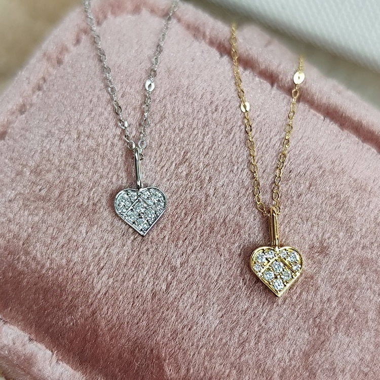 18K金鑽石心形頸鏈 (白金/黃金)