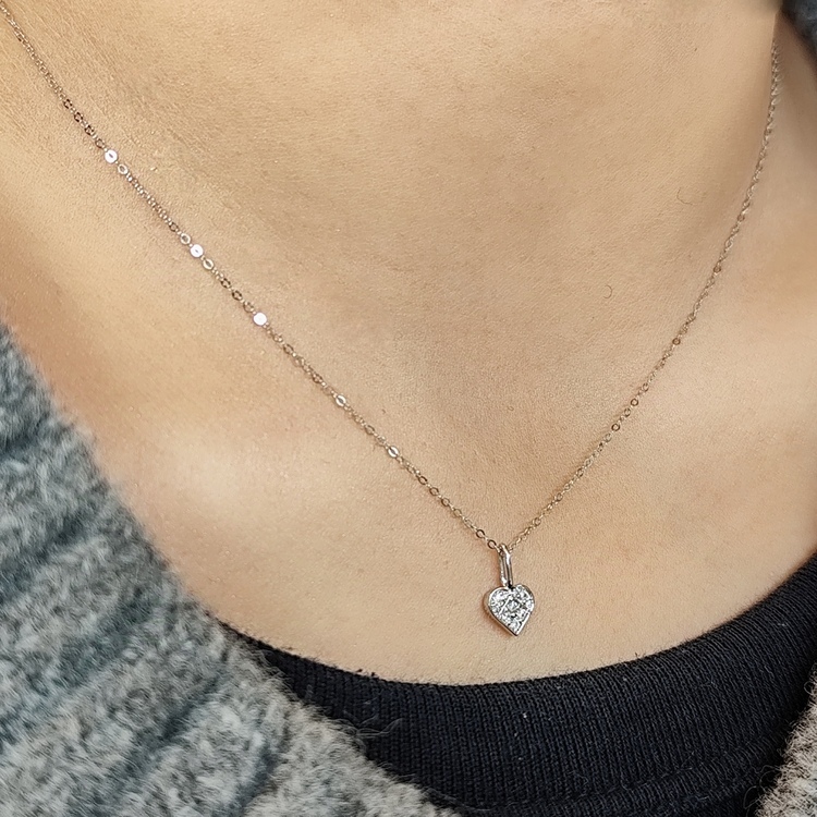 18K金鑽石心形頸鏈 (白金/黃金)
