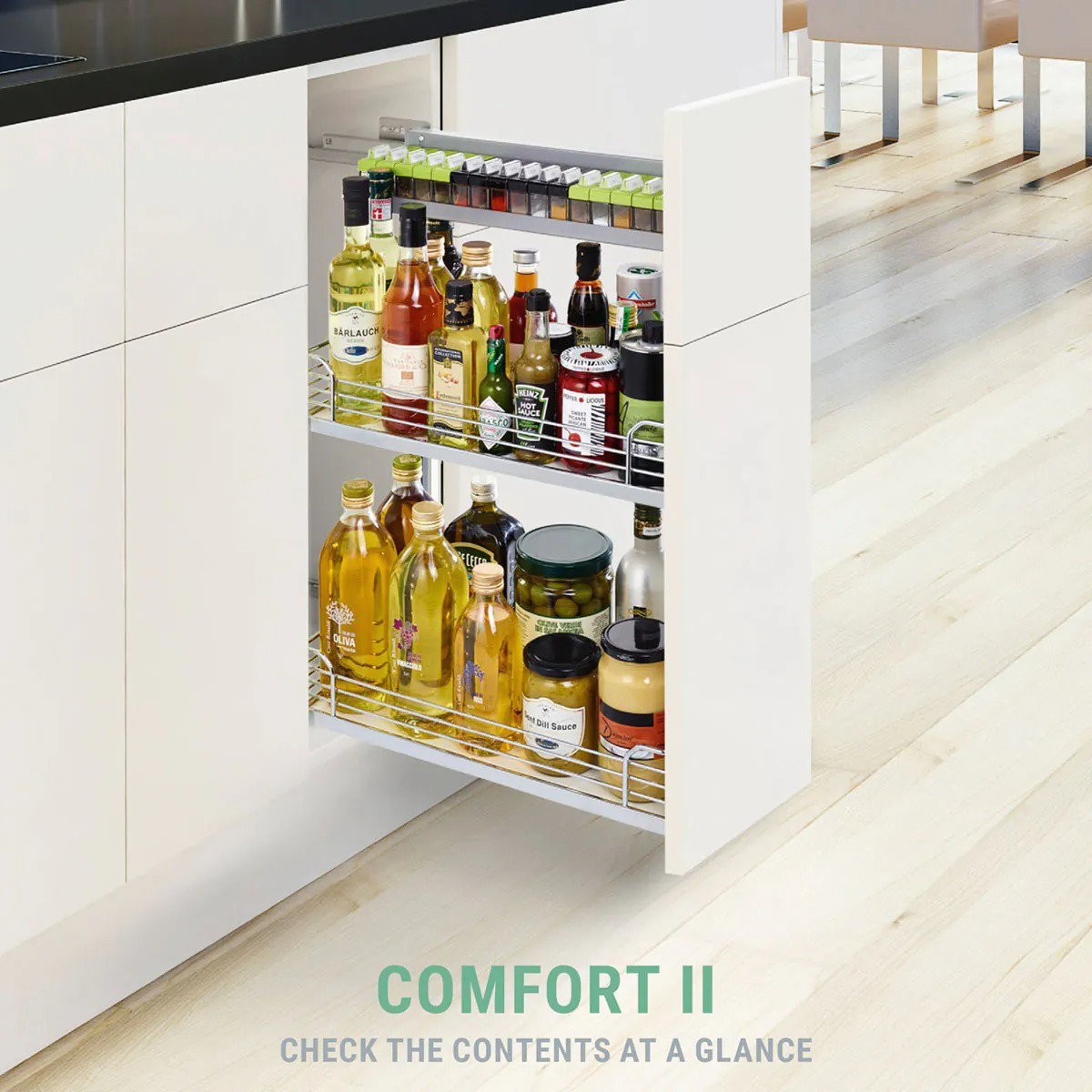 Kessebohmer Comfort II 200mm 廚房地櫃 靜音廚櫃拉籃 - 雙層網籃